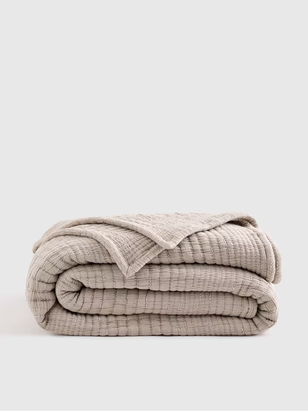Quince Quilted Cotton Throw Blanket - Taupe
